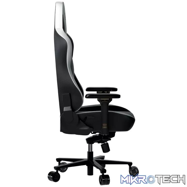 LORGAR Base 311, Gaming chair, PU eco-leather, 1.8 mm metal frame, multiblock mechanism, 4D armrests, 5 Star aluminium base, Class-4 gas lift, 75mm PU casters, Black + white - Image 3