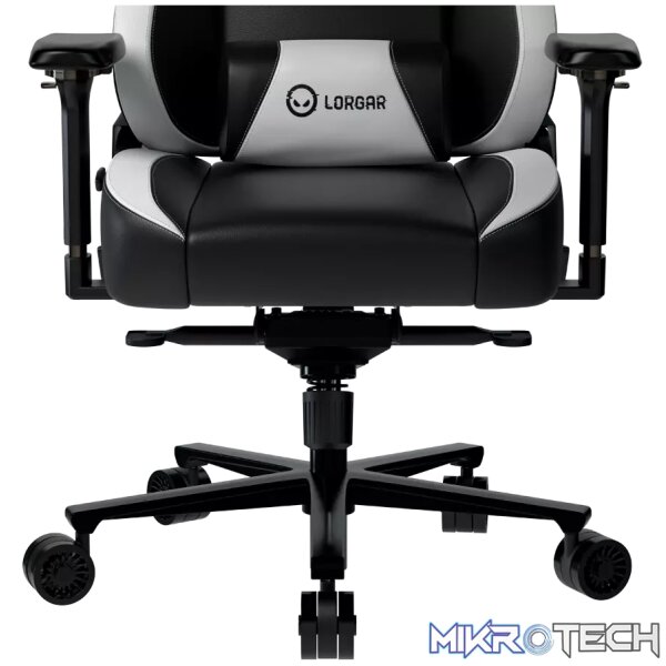 LORGAR Base 311, Gaming chair, PU eco-leather, 1.8 mm metal frame, multiblock mechanism, 4D armrests, 5 Star aluminium base, Class-4 gas lift, 75mm PU casters, Black + white - Image 6