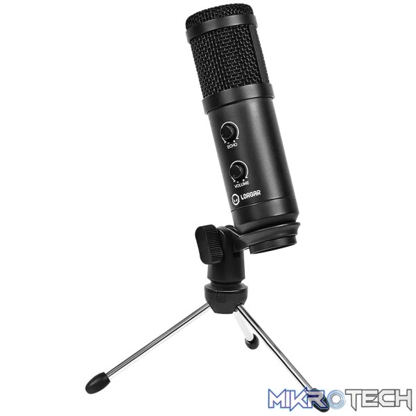 LORGAR Soner 313, Gaming Microphone, USB condenser microphone with Volume Knob & Echo Knob, Frequency Response: 80 Hz—17 kHz, including 1x Microphone, 1 x 2.5M USB Cable, 1 x Tripod Stand, dimensions: Ø47.4*158.2*48.1mm, weight: 243.0g, Black - Image 7