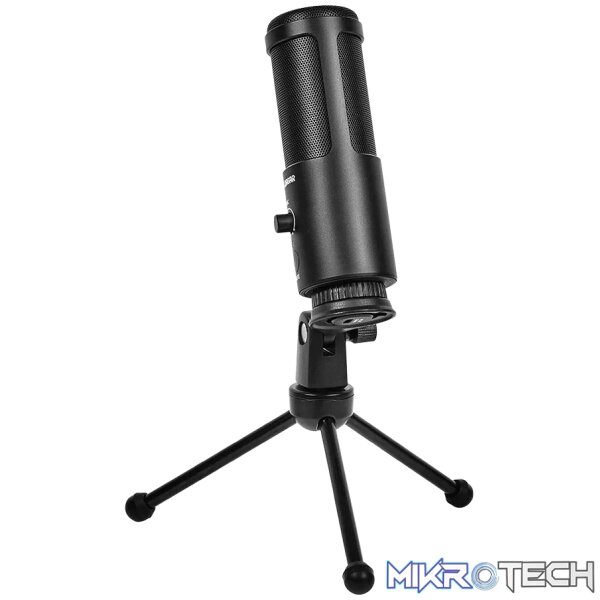 LORGAR Voicer 521, Gaming Microphone, Black, USB condenser mic with Volume Knob, 3.5MM headphonejack, mute button and led indicator, package including 1x F5 Microphone, 1 x 2M type-C USB Cable, 1 xTripod Stand - Image 2