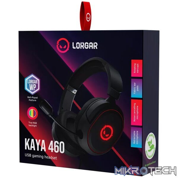 LORGAR Kaya 460, USB Gaming headset with microphone, CM108B, RGB backlight, Plug&Play, USB-A connection cable 2m, fabric ear pads, size: 192*184.7*88mm, 0.329kg, black - Image 6