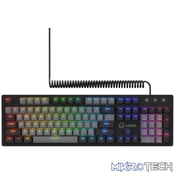 LORGAR Azar 514, Wired mechanical gaming keyboard, RGB backlight, 1680000 colour variations, 18 modes, keys number: 104, 50M clicks, linear dream switches, spring cable up to 3.4m, ABS plastic+metal, magnetic cover, 450*136*39mm, 1.17kg, black, EN layout