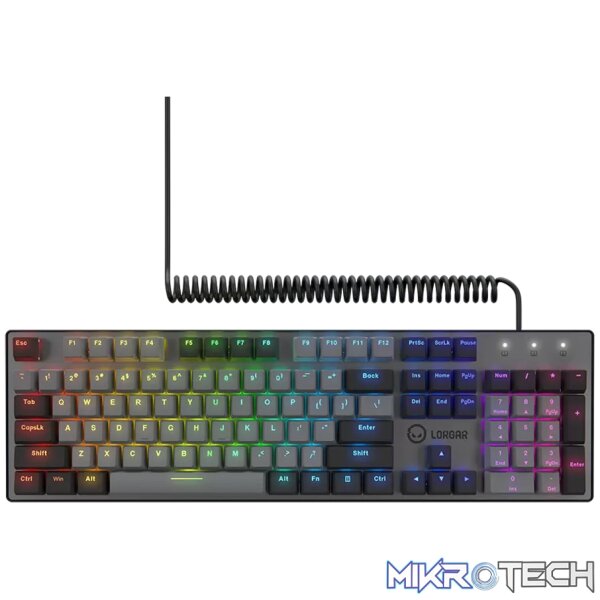 LORGAR Azar 514, Wired mechanical gaming keyboard, RGB backlight, 1680000 colour variations, 18 modes, keys number: 104, 50M clicks, linear dream switches, spring cable up to 3.4m, ABS plastic+metal, magnetic cover, 450*136*39mm, 1.17kg, black, EN layout - Image 2