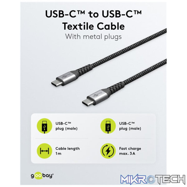 Goobay USB-C to USB-C Textile 2m Cable with Metal Plugs - Space Grey/Silver - Image 8