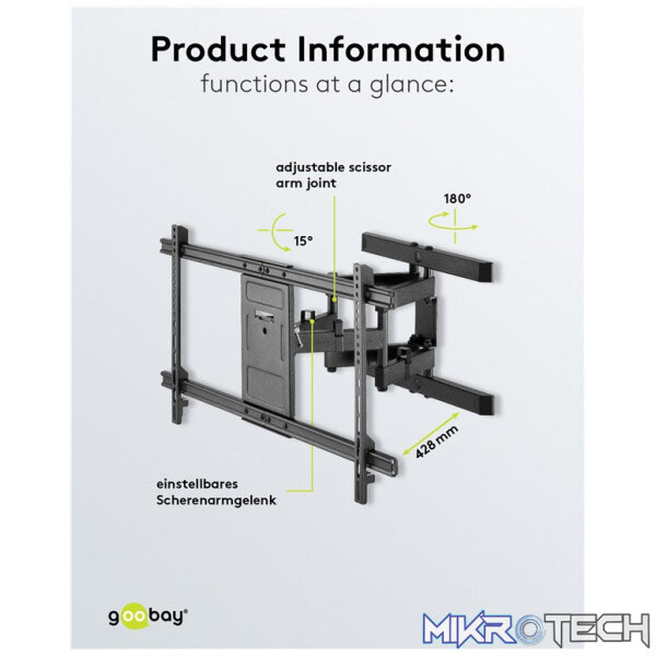 Goobay TV wall mount Basic FULLMOTION (XL) for TVs from 43" to 100" - Image 9
