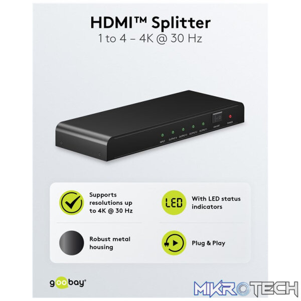 Goobay HDMI Splitter 1 to 4 (4K @ 30 Hz) - Image 6