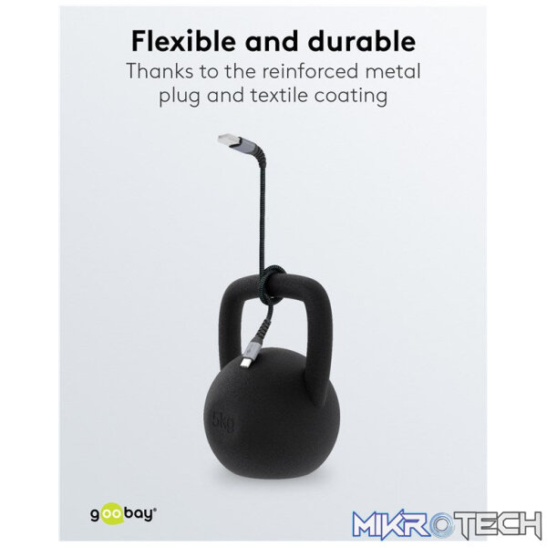 Goobay USB-C to USB-A Textile 1m Cable with Metal Plugs - Space Grey/Silver - Image 3