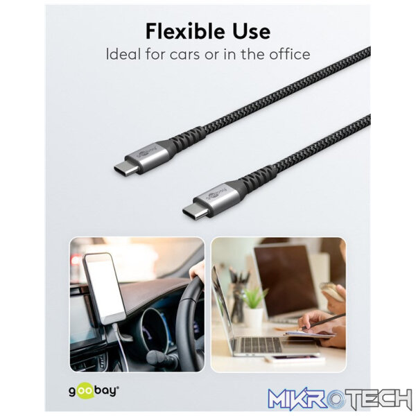 Goobay USB-C to USB-C Textile 2m Cable with Metal Plugs - Space Grey/Silver - Image 7