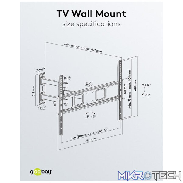 Goobay TV wall mount Basic FULLMOTION (L) for TVs from 37" to 70" - Image 7