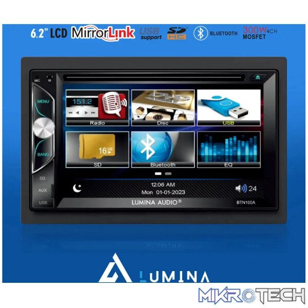 BTN100A-2 Lumina BTN100A 6.2" DVD, BLUETOOTH, CD,USB Double Din Radio - Image 1