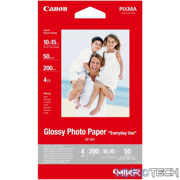 CANON GP-501 4 X 6 (10 X 15) - 50 SHEETS EVERYDAY USE GLOSSY 4 X 6IN CANON GP-501 4 X 6 (10 X 15) - 50 SHEETS EVERYDAY USE GLOSSY 4 X 6IN