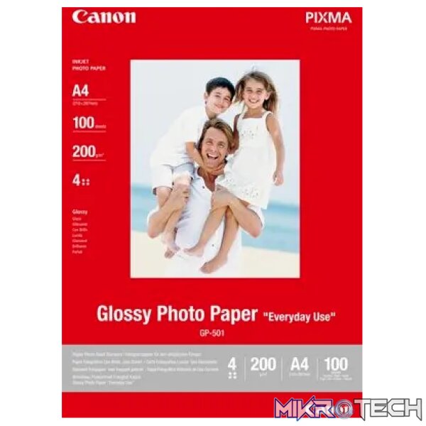 CANON GP-501 A4 - 100 SHEETS EVERYDAY USE GLOSSY A4 - 200 GSM 0.21MM THICK CANON GP-501 A4 - 100 SHEETS EVERYDAY USE GLOSSY A4 - 200 GSM 0.21MM THICK