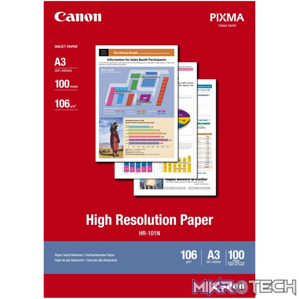 CANON HR-101 A3 (100 SHEETS)HIGH RESOLUTION PAPER A4 - 20 SHEETS.106 GSM 0.12MM THICK CANON HR-101 A3 (100 SHEETS)HIGH RESOLUTION PAPER A4 - 20 SHEETS.106 GSM 0.12MM THICK