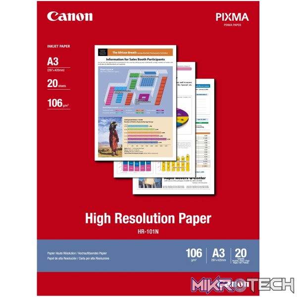 CANON HR-101N A3 (20 SHEETS)HIGH RESOLUTION PAPER A4 - 20 SHEETS.106 GSM 0.12MM THICK CANON HR-101N A3 (20 SHEETS)HIGH RESOLUTION PAPER A4 - 20 SHEETS.106 GSM 0.12MM THICK