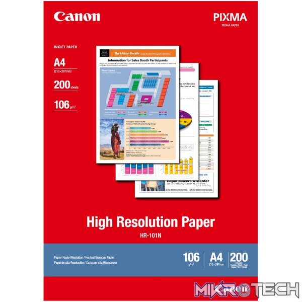CANON HR-101N A4 (200 SHEETS)HIGH RESOLUTION PAPER A4 - 200 SHEETS. 106 GSM 0.12MM THICK CANON HR-101N A4 (200 SHEETS)HIGH RESOLUTION PAPER A4 - 200 SHEETS. 106 GSM 0.12MM THICK