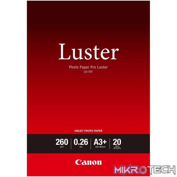 CANON LU-101 A3+ - 20 SHEETS PRO LUSTER A3+- 20 SHEETS. 260GSM 0.26MM THICK CANON LU-101 A3+ - 20 SHEETS PRO LUSTER A3+- 20 SHEETS. 260GSM 0.26MM THICK