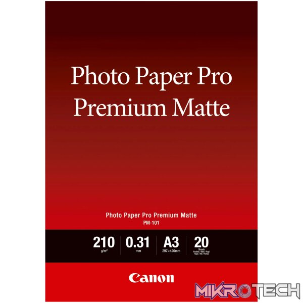 CANON PM-101 A3 - 20 SHEETSPRO PREMIUM MATTE A3 - 20 SHEETS. 210 GSM 0.31MM THICK CANON PM-101 A3 - 20 SHEETSPRO PREMIUM MATTE A3 - 20 SHEETS. 210 GSM 0.31MM THICK
