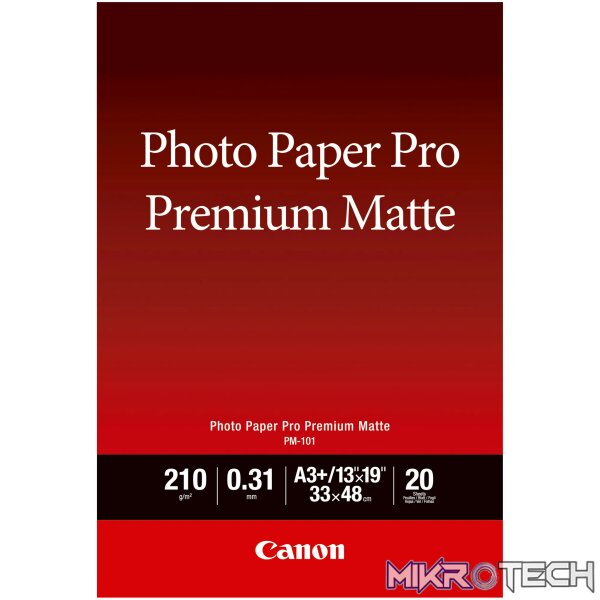 CANON PM-101 A3+- 20 SHEETSPRO PREMIUM MATTE A3+ - 20 SHEETS. 210 GSM 0.31MM THICK CANON PM-101 A3+- 20 SHEETSPRO PREMIUM MATTE A3+ - 20 SHEETS. 210 GSM 0.31MM THICK