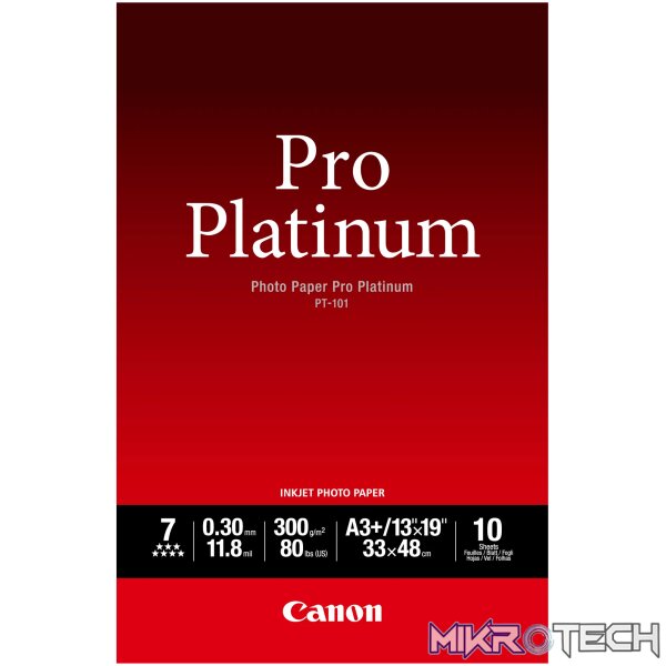 CANON PT-101 A3+ - 10 SHEETSPRO PLATINUM A3+ - 10 SHEETS. 300 GSM 0.30MM THICK CANON PT-101 A3+ - 10 SHEETSPRO PLATINUM A3+ - 10 SHEETS. 300 GSM 0.30MM THICK