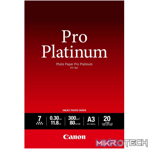 CANON PT-101 A3 - 20 SHEETSPRO PLATINUM A3 - 20 SHEETS. 300 GSM 0.30MM THICK CANON PT-101 A3 - 20 SHEETSPRO PLATINUM A3 - 20 SHEETS. 300 GSM 0.30MM THICK