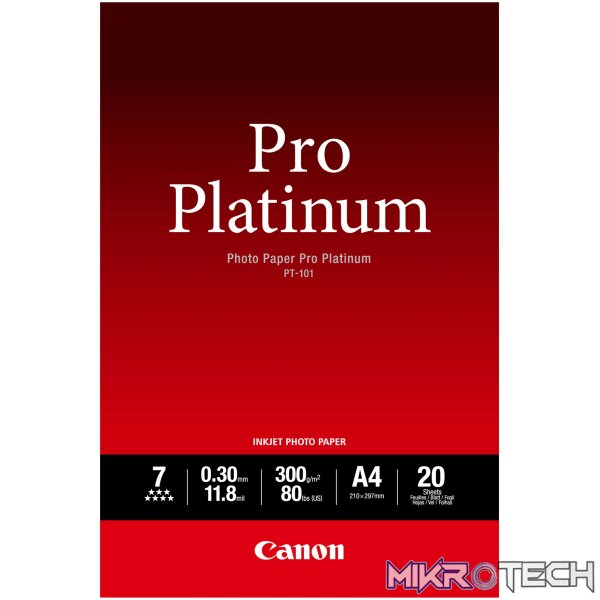 CANON PT-101 A4 - 20 SHEETSPRO PLATINUM 10 X 15CM (4X6IN) - 20 SHEETS. 300 GSM 0.30MM THICK CANON PT-101 A4 - 20 SHEETSPRO PLATINUM 10 X 15CM (4X6IN) - 20 SHEETS. 300 GSM 0.30MM THICK
