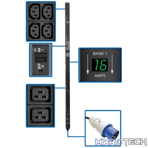 EATON TRIPPLITE 7.7KW SP METERED PDU 8XC19 40XC13 IEC309 INPUT - Image 4