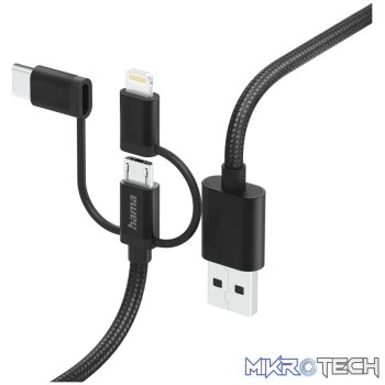 HAMA 3-IN-1 MULTI CHARGING CABLE USB-A MICRO-USB LIGHTNING 1.5M