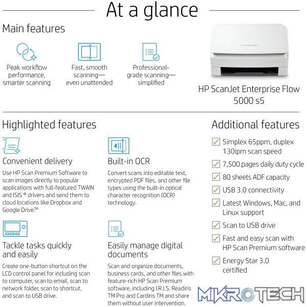 HP SCANJET ENTERPRISE FLOW 5000 S5 SHEET-FEED SCANNER - Image 7
