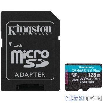 KINGSTON 128GB MICROSDXC CANVAS GO PLUS 170R A2 U3 V30 CARD + ADP