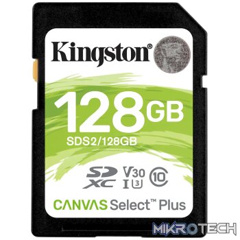 KINGSTON 128GB SDXC CANVAS SELECT PLUS 100R C10 UHS-I U3 V30