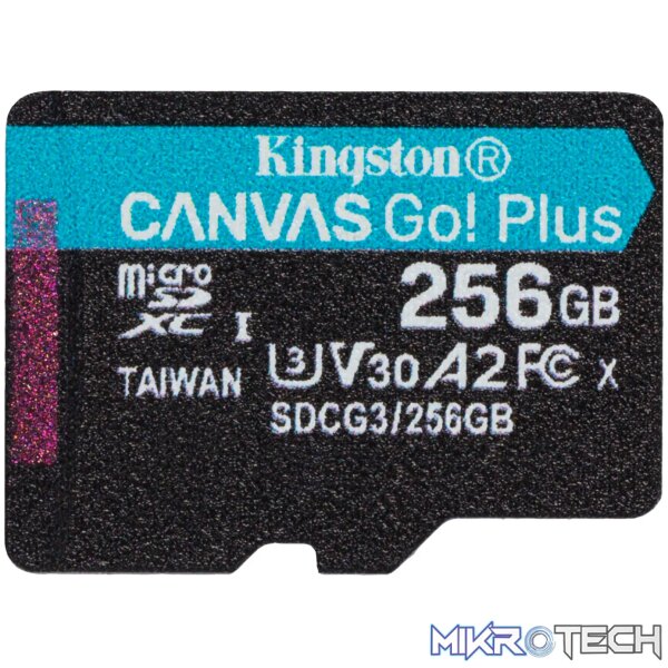 KINGSTON 256GB MICROSDXC CANVAS GO PLUS 170R A2 U3 V30 CARD + ADP - Image 3