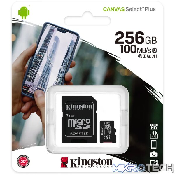 KINGSTON 256GB MICSDXC CANVAS SELECT PLUS 100R A1 C10 CARD + ADP - Image 6