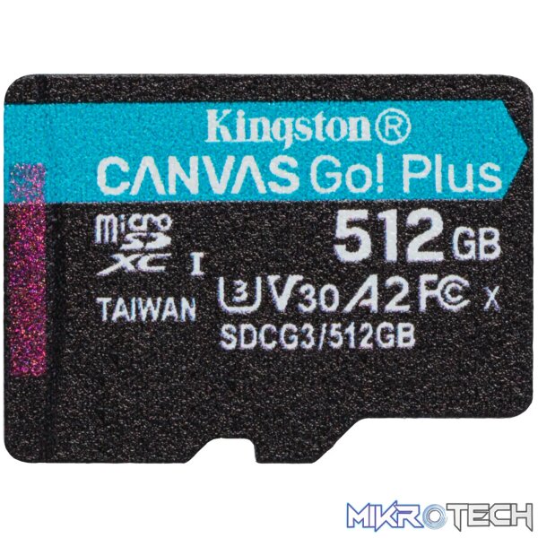 KINGSTON 512GB MICROSDXC CANVAS GO PLUS 170R A2 U3 V30 CARD + ADP - Image 3