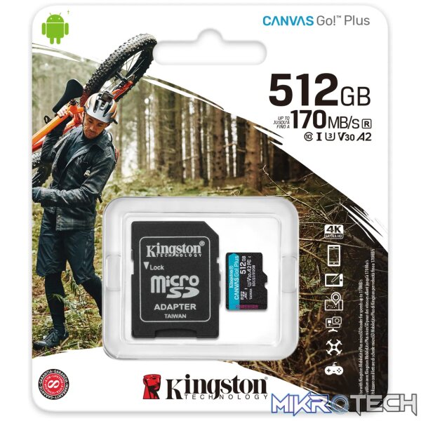 KINGSTON 512GB MICROSDXC CANVAS GO PLUS 170R A2 U3 V30 CARD + ADP - Image 5