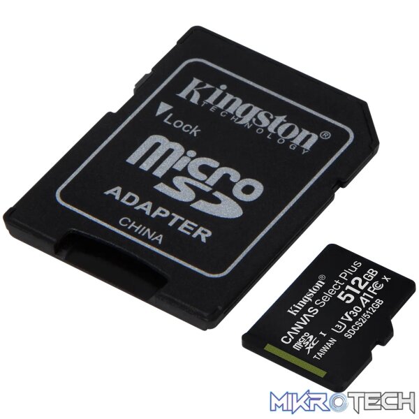 KINGSTON 512GB MICSDXC CANVAS SELECT PLUS 100R A1 C10 CARD + ADP - Image 2
