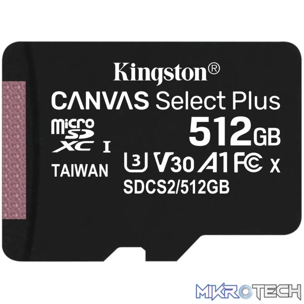 KINGSTON 512GB MICSDXC CANVAS SELECT PLUS 100R A1 C10 CARD + ADP - Image 3