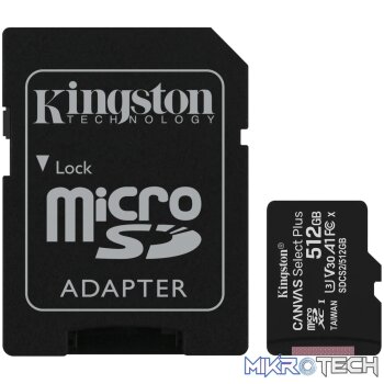 KINGSTON 512GB MICSDXC CANVAS SELECT PLUS 100R A1 C10 CARD + ADP