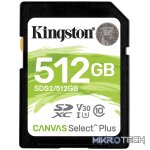 KINGSTON 512GB SDXC CANVAS SELECT PLUS 100R C10 UHS-I U3 V30