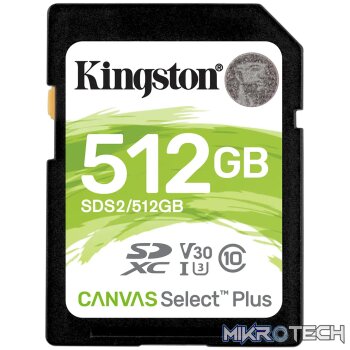 KINGSTON 512GB SDXC CANVAS SELECT PLUS 100R C10 UHS-I U3 V30