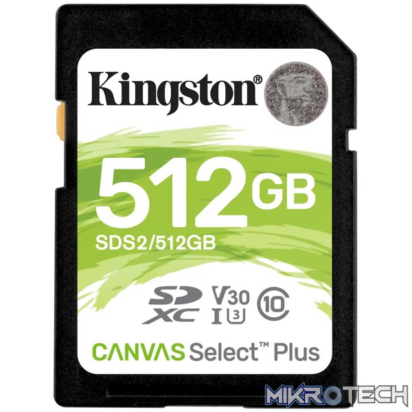 KINGSTON 512GB SDXC CANVAS SELECT PLUS 100R C10 UHS-I U3 V30 KINGSTON 512GB SDXC CANVAS SELECT PLUS 100R C10 UHS-I U3 V30