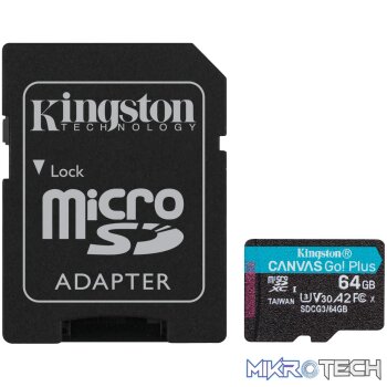 KINGSTON 64GB MICROSDXC CANVAS GO PLUS 170R A2 U3 V30 CARD + ADP