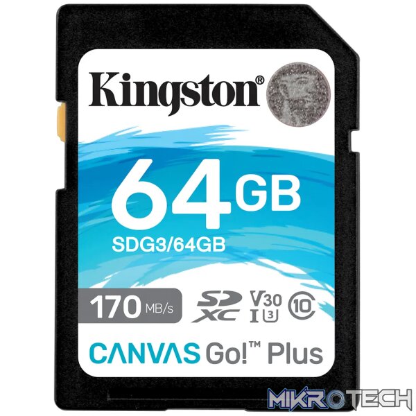 KINGSTON 64GB SDXC CANVAS GO PLUS 170R C10 UHS-I U3 V30 KINGSTON 64GB SDXC CANVAS GO PLUS 170R C10 UHS-I U3 V30