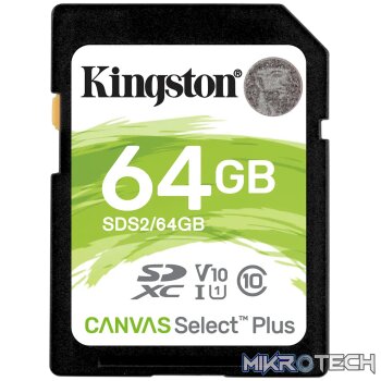 KINGSTON 64GB SDXC CANVAS SELECT PLUS 100R C10 UHS-I U1 V10