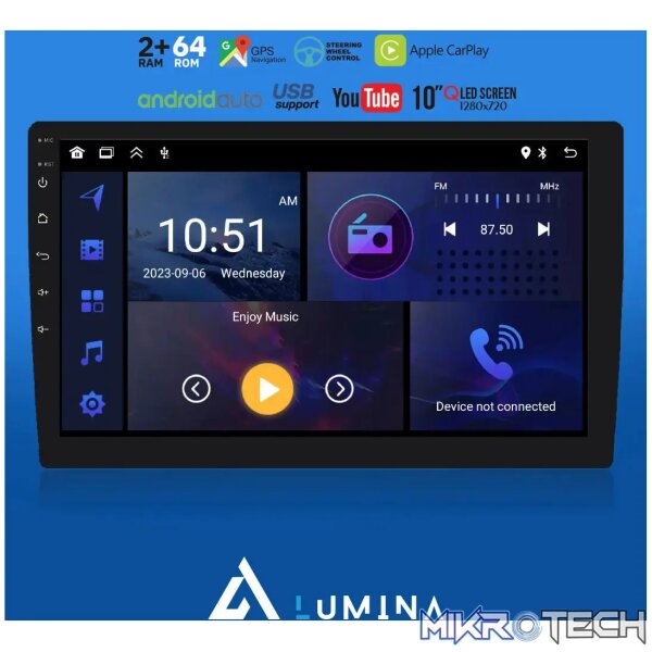 LA1001BT-GPS-ARENA Lumina LA1001BT 10" Carplay, Android Auto, USB Double Din Radio - Image 1