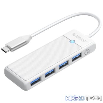 ORICO PW Series 4-Port USB3.0 Hub | Type-C | USB-A3.0 x 4 (5GBPS Sharing) | 15cm | White