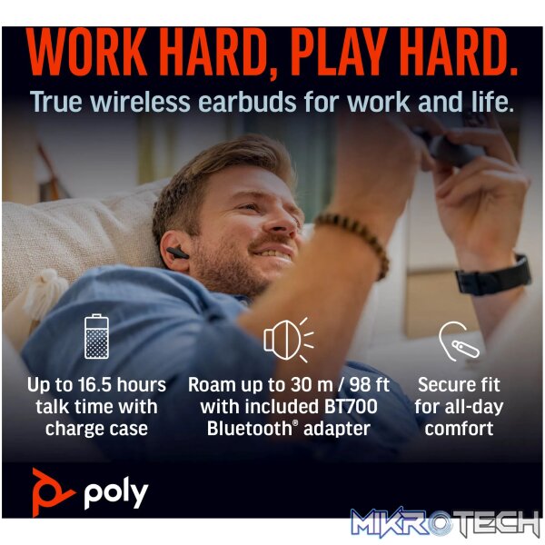 POLY VOYAGER FREE 60 BT HC USB-C BT700D NC BLACK - Image 5