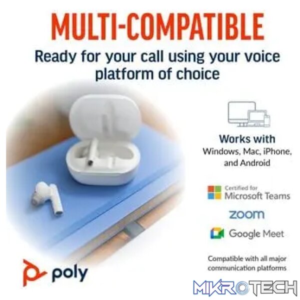 POLY VOYAGER FREE 60+ BT TS HC USB-A BT700D NC WHITE - Image 7
