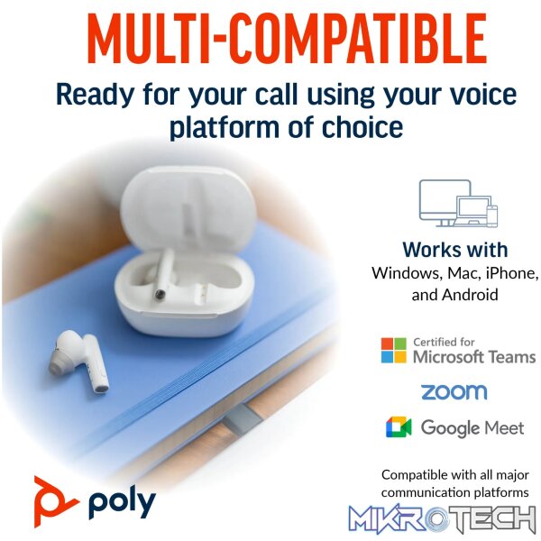 POLY VOYAGER FREE 60+ BT TS HC USB-A BT700D NC WHITE - Image 8