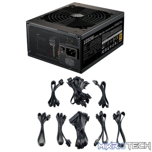 Cooler Master MWE 1050W EU 230V INTEL ATX 12V V2 80Plus Gold Certified Power Supply With 2 EPS Connectors, Active PFC, 140mm Hydro Dynamic Bearing Fan And Full Modular Flat Cables - Black Colour - Image 2