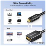 UGreen 20134 Micro HDMI Male to HDMI Female Adapter with 24K Gold-Plated Connector and Supports resolution up to 4k@60Hz - Black Colour - Image 3